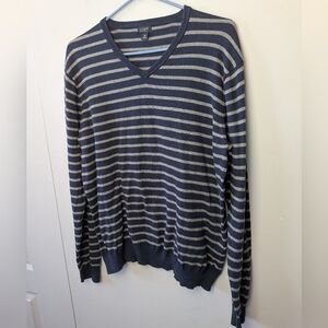 J. CREW Men Sweater V Neck Stripes Blue Beige Size M Cotton Cashmere Mix Classic